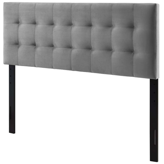 Contemporary Modern Urban Designer Bedroom Full Size Tufted Headboard, Velvet Fabric, Grey Gray