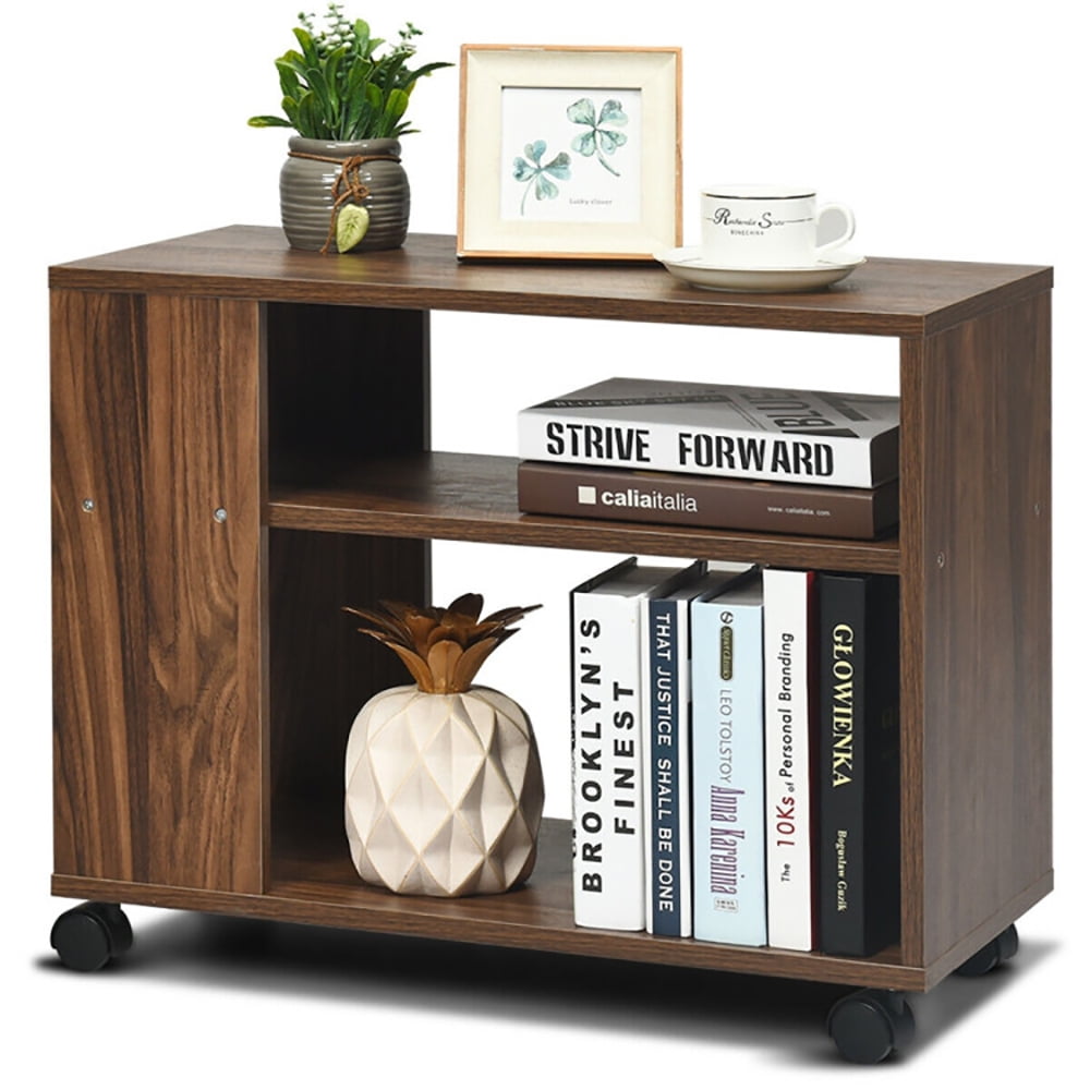 Finihen Side Table, Multifunctional 3-Tier Side Table with Wheels and Large Storage Shelf, for Living Room, Bedroom, Brown