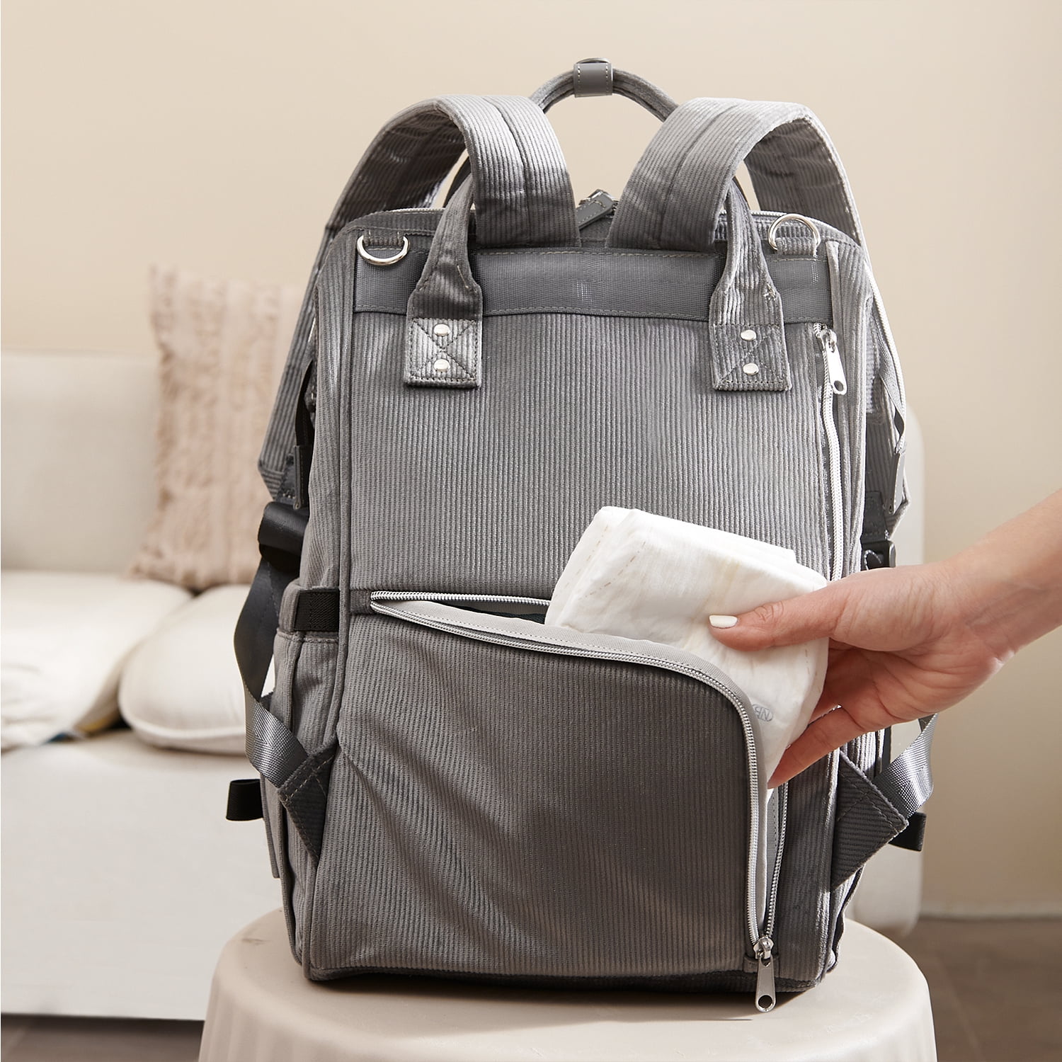 Sunveno Corduroy Diaper Bag, Water-Resistant