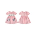 thumbnail image 2 of BemeyourBBs Toddler Baby Girl Summer Plaid Gingham Smocked Dress Baby Girls Football Dress Outfit Soccer Bow Embroidery Doll Collar Puff Short Sleeve Casual A Line Dress, 2 of 9