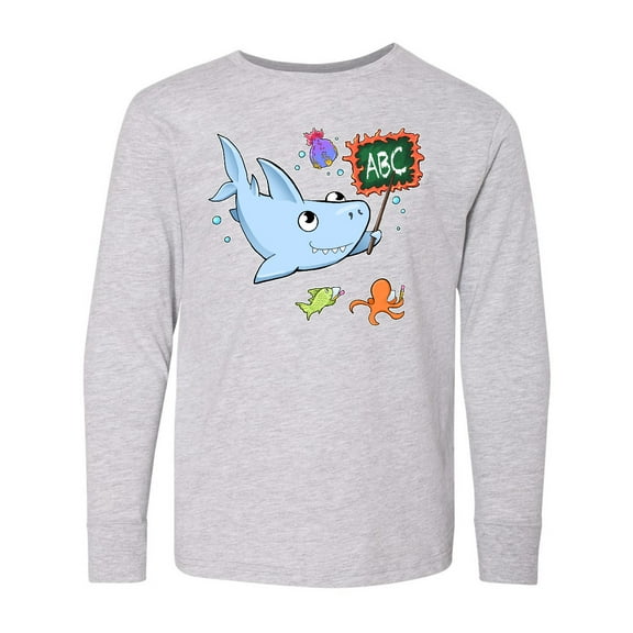 Inktastic Teacher Shark with School of Fish Long Sleeve Youth T-Shirt