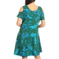 thumbnail image 2 of Sakkas Sienna Women's Knit Cold Shoulder Short Sleeve Flared Shift Short Dress - Green - One Size, 2 of 5