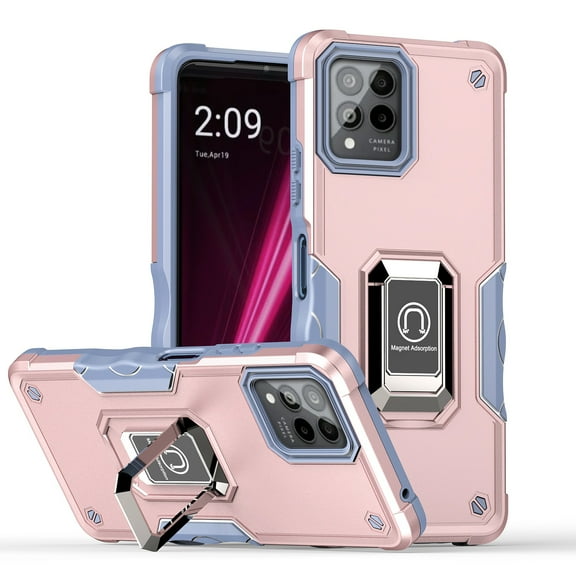 T-Mobile Revvl 6 Pro 5G Case, Rosebono Hybrid Magnetic Support Metal Kickstand Protective Defender Armor Cover Case For T-Mobile Revvl 6 Pro 5G (Rose Gold)