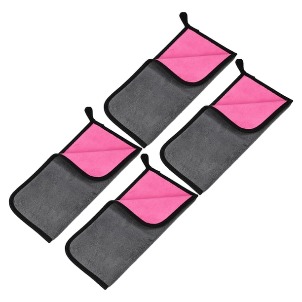 4 Toallas Microfibra para Secado Automóviles, 11.81"x11.81" Extra Grandes, Gris Rosa