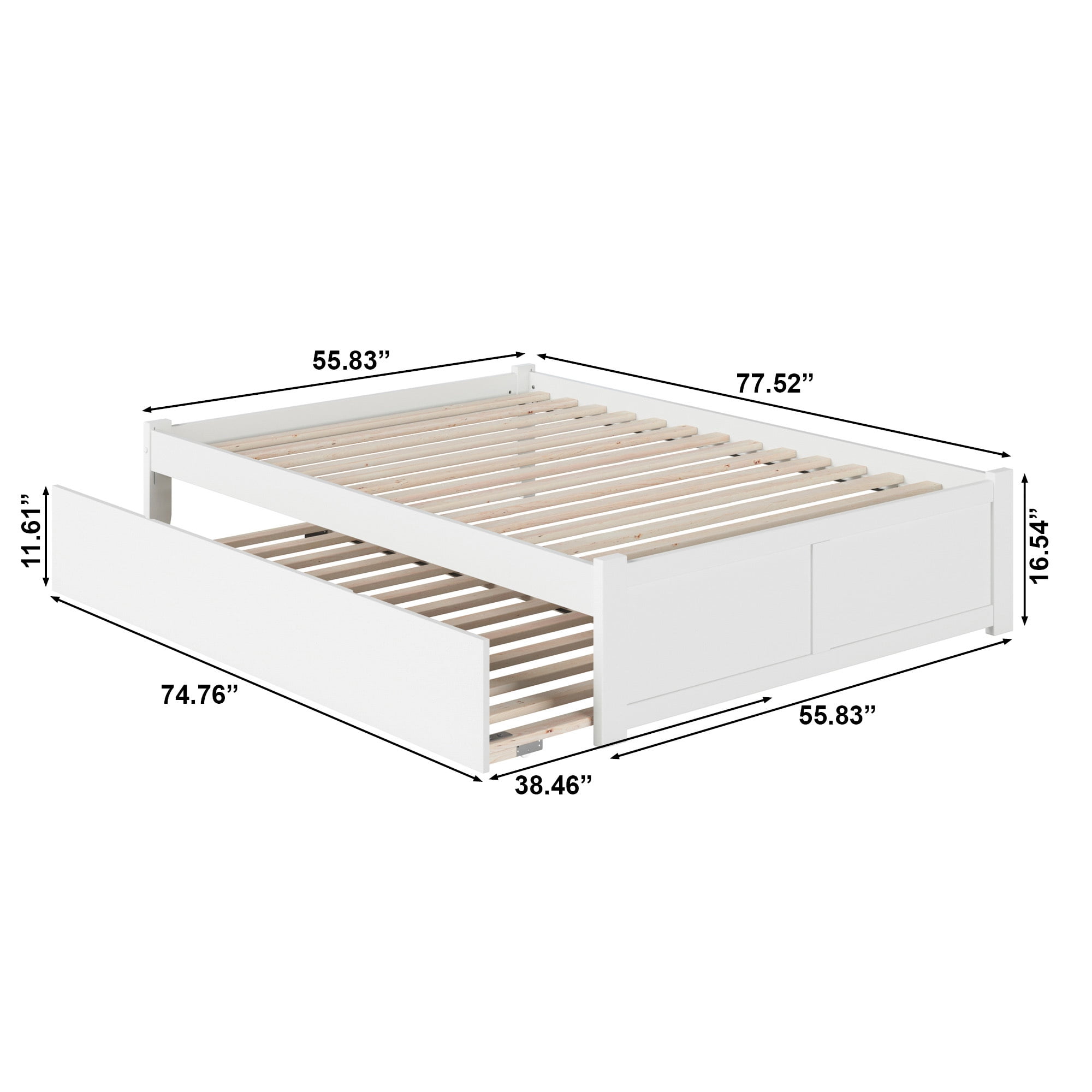 AFI Concord Full Solid Wood Platform Bed with Footboard & Twin Trundle in White