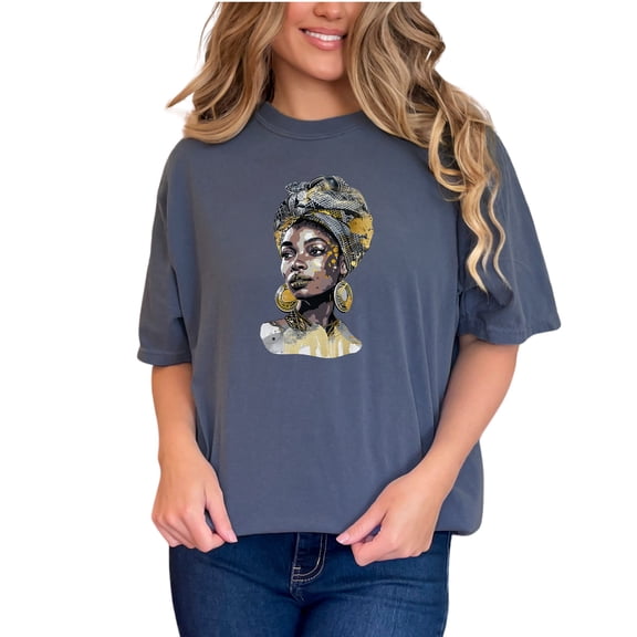 African Queen Graphic Tee, Womens Afrocentric T-Shirt, Black Pride Apparel, Ethnic Heritage Top, Empowerment Shirt, Feminist Fashion, Denim Comfort Colors T-Shirt, Small