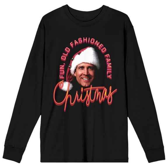 National Lampoon's Fun Old Fashioned Family Christmas Women's Black Long Sleeve Shirt-Medium
