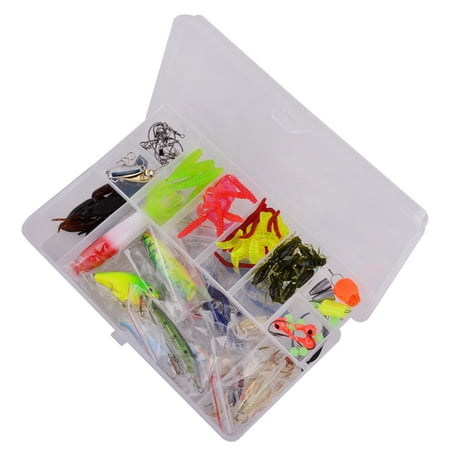 100Pcs Fishing Tackle Kit for Bass Trout Salmon, Soft Plastic Lures and Hard Spoon Baits Fishhooks with Free Storage