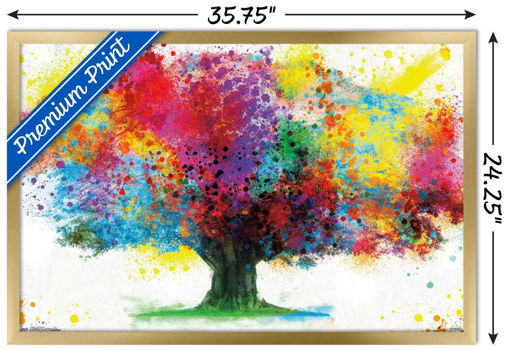 Color Bursting Tree Wall Poster, 22.375" x 34", Framed