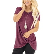 SHIBEVER Casual Cute Short Sleeve T Shirts for Women Summer Twist Knotted Blouse Tunic Tops