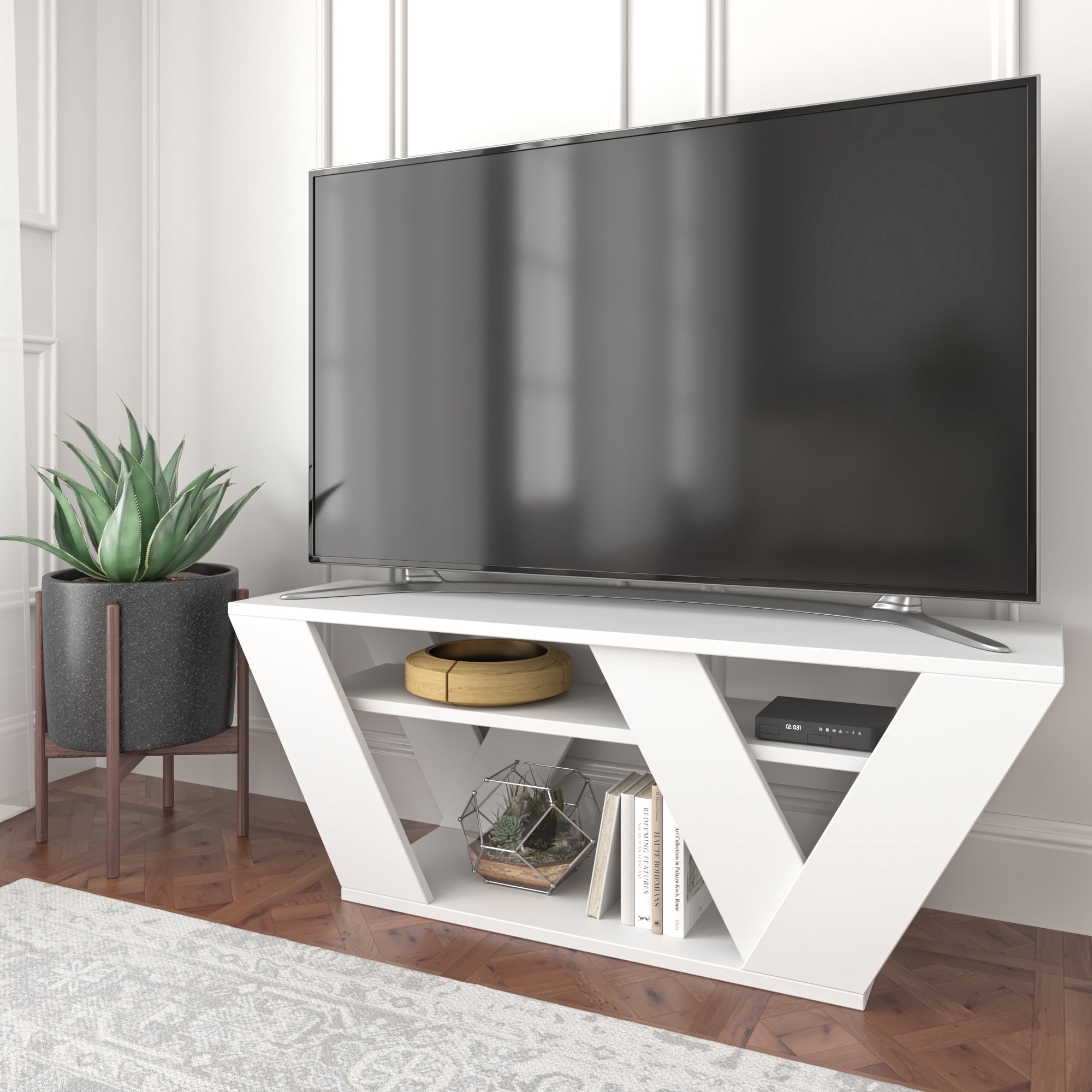 Ada Home Decor Furniture for TVs up to 48" 2 Tier Open Shelf White Todd Modern TV Stand