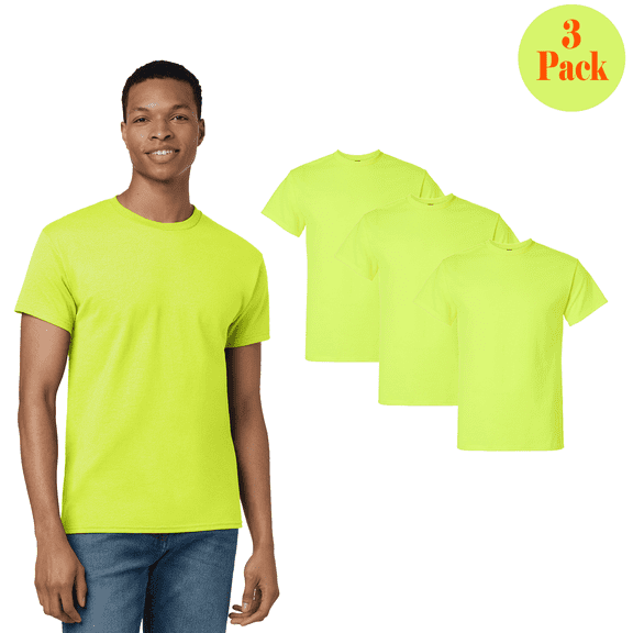 Gildan Men Heavy Cotton Hi Visibility Workwear T-Shirt , Short Sleeve Safety Green Tee, 3 Pack, S