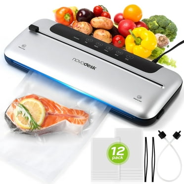 Food Vacuum Sealer Machine, Wet and Dry Food Storage, Built-In Cutter with 12 Vacuum Bags, Silver and Black