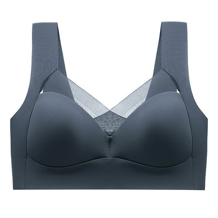 

huanledash Breathable Wireless Brassiere Solid Soft Anti-deformation Bouncy V-neck Anti-slip Smoothing Full-coverage Underwear for Yoga