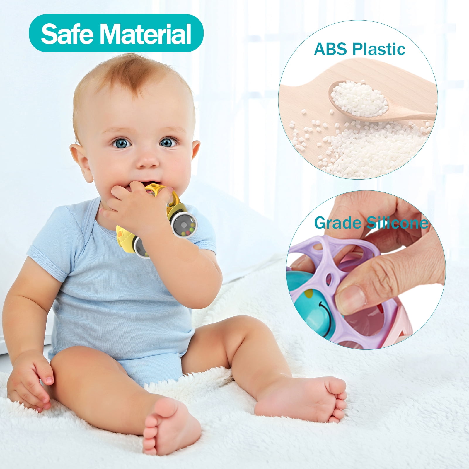 Baby-Auto-Spielzeug für 6 bis 12 Monate,  Säuglings-Soft-Gummi-Push-and-Go-Fahrzeuge,  Kleinkind-Rasselrolle-Auto-Reibungs-Truck-Spielzeug