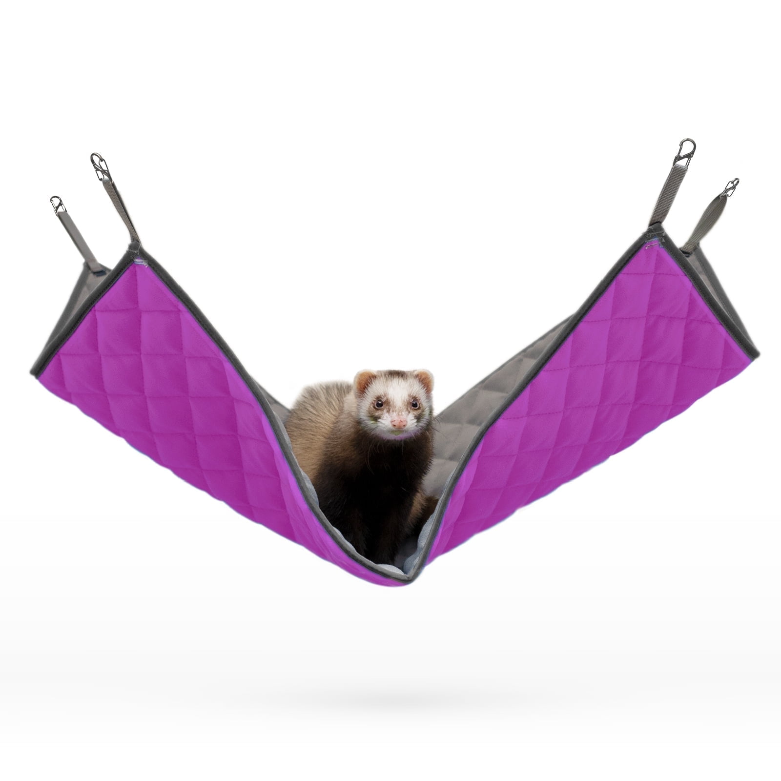 Paw Inspired Ferret Hanging Hammock 27x16.5" Hideout Bed Large for Ferret Critter Nation Cage Accessories | Hideaway Toy for Ferrets, Guinea Pigs, Rats, Chinchilla, Sugar Gliders, Cats (Gray/Pink)