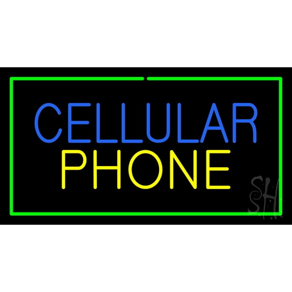 Cellular Phone with Green Border LED Neon Sign 20 x 37 - inches, Clear Edge Cut Acrylic Backing, with Dimmer - Bright and Premium built indoor LED Neon Sign for Computer & Electronics store decor.