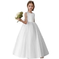 thumbnail image 6 of Elegant V-Back Satin Dress for Girls, Formal Flower Girl Gown for Wedding Birthday Party, Toddler Communion Dress with Bow Sash, 6 of 7