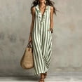 thumbnail image 2 of Eawtki Women's V Neck Sleeveless Maxi Dress Ruffle Trim Vertical Stripes With Pockets Loose Fit Casual Beach Dress, 2 of 6