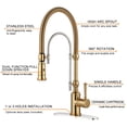 thumbnail image 2 of Wowow 2-Functions Single Handle Deck Mount Gooseneck Pull Down Sprayer Kitchen Faucet with Spring Tube in Solid Brass Chrome and Gold, 2 of 5