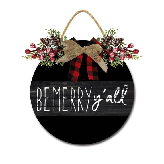 Be merry y'all Front Door Sign Funny Wreaths Hanging Wooden Plaque Decoration Round Rustic Wood Farmhouse Porch Decor for Home Front Door Decor, 12 x 12 Inch
