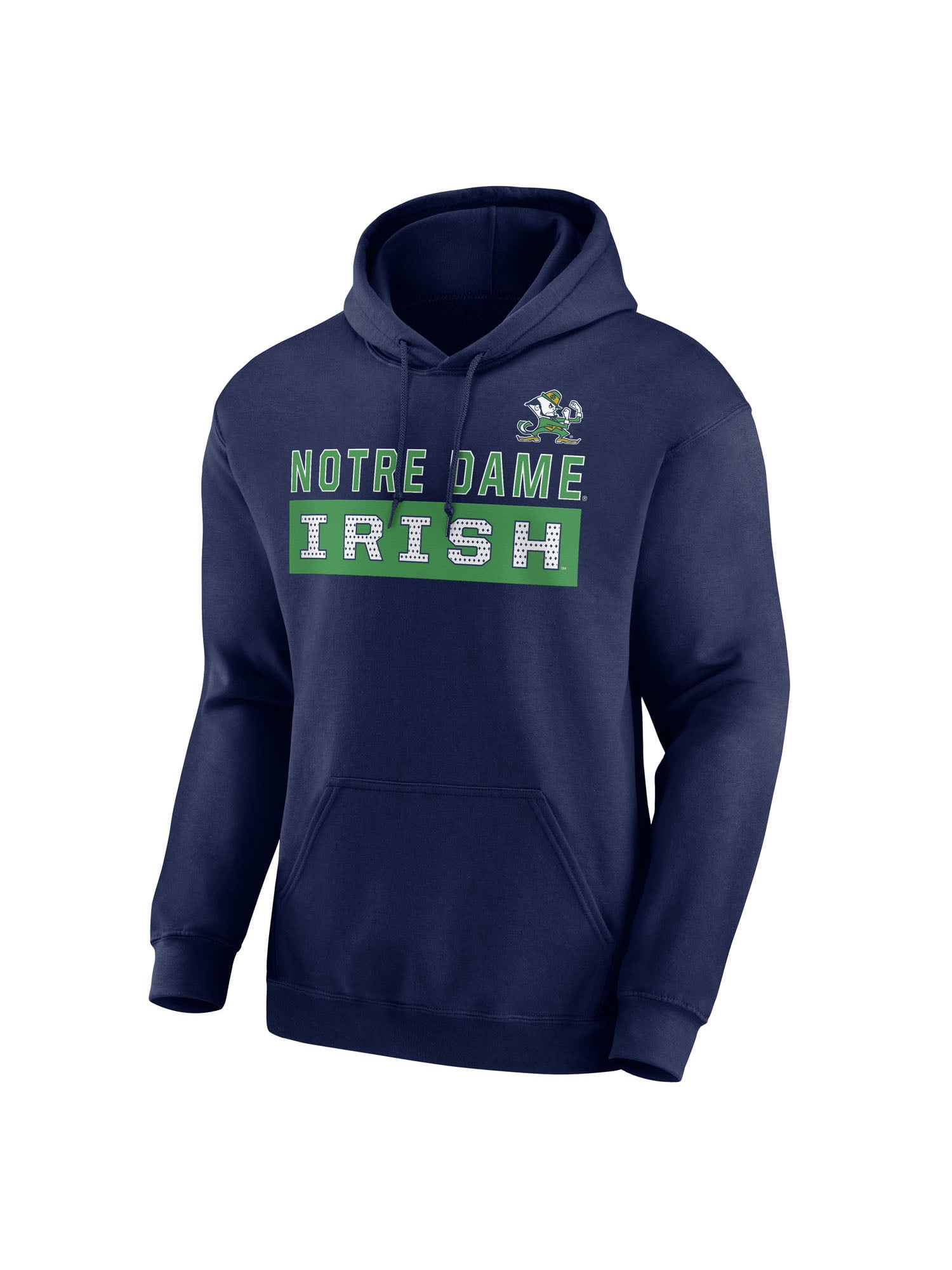 NCAA Notre Dame Fighting Irish Men's Navy Stacked Cotton Fleece Pullover Hoodie, Up to Size 3XL