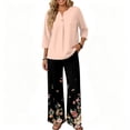 thumbnail image 6 of Womens Lounge Sets 2 Piece Vacation Outfits Button V Neck 3/4 Sleeve Top and Palazzo Pants Suit Elegant Beach Wear, 6 of 7
