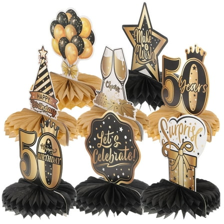 FRCOLOR 8Pcs Honeycomb Centerpieces Happy Birthday Table Decorations Paper Black 7.07X5.89X7.07in for Men Women