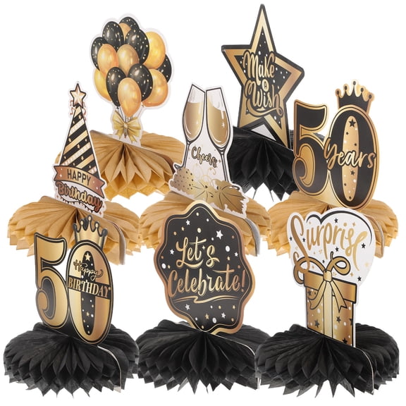 FRCOLOR 8Pcs Honeycomb Centerpieces Happy Birthday Table Decorations Paper Black 7.07X5.89X7.07in for Men Women
