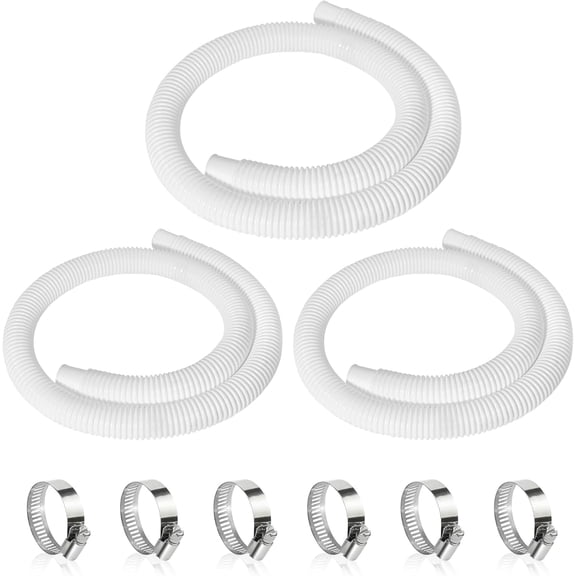 3 Pcs 1.25" Pool Hose, 59" Pool Pump Replacement Hoses with 6 Metal Clamps, White