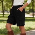 thumbnail image 6 of Cagogo Women Cargo Shorts Elastic Waist Loose Flowy Casual Solid Regular Fit Summer Beach Lounge Party Shorts with Pockets, Black M, 6 of 9