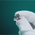 thumbnail image 2 of Alexandrite Ring Halo Ring Princess Cut Engagement Ring Silver Color Changing June Birthstone Rings, 2 of 5