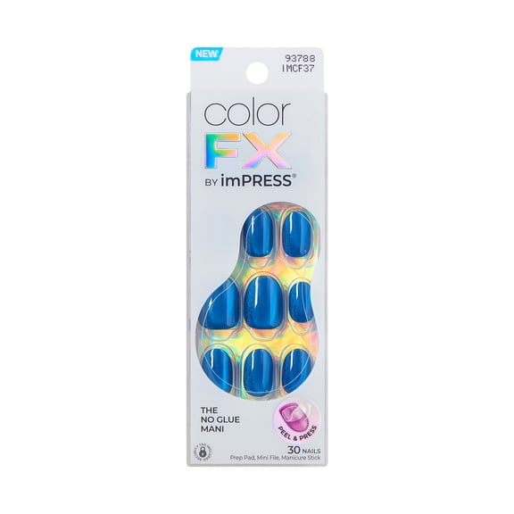 Kiss Impress ColorFX Short Oval Press-On Nails, Blue, 30 Pieces