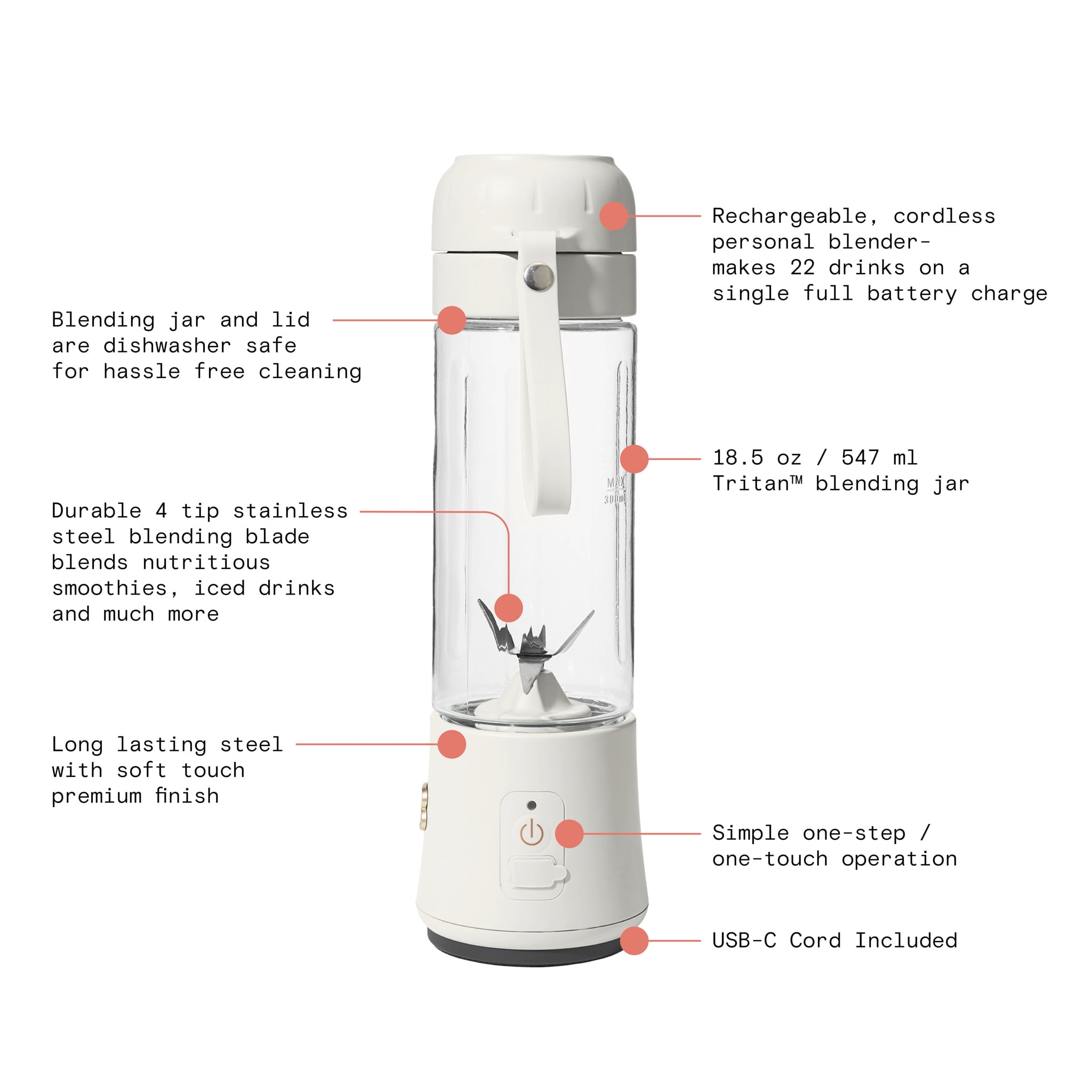 Buy Beautiful Portable Blender by Drew Barrymore, 70 watts, 18.5 oz