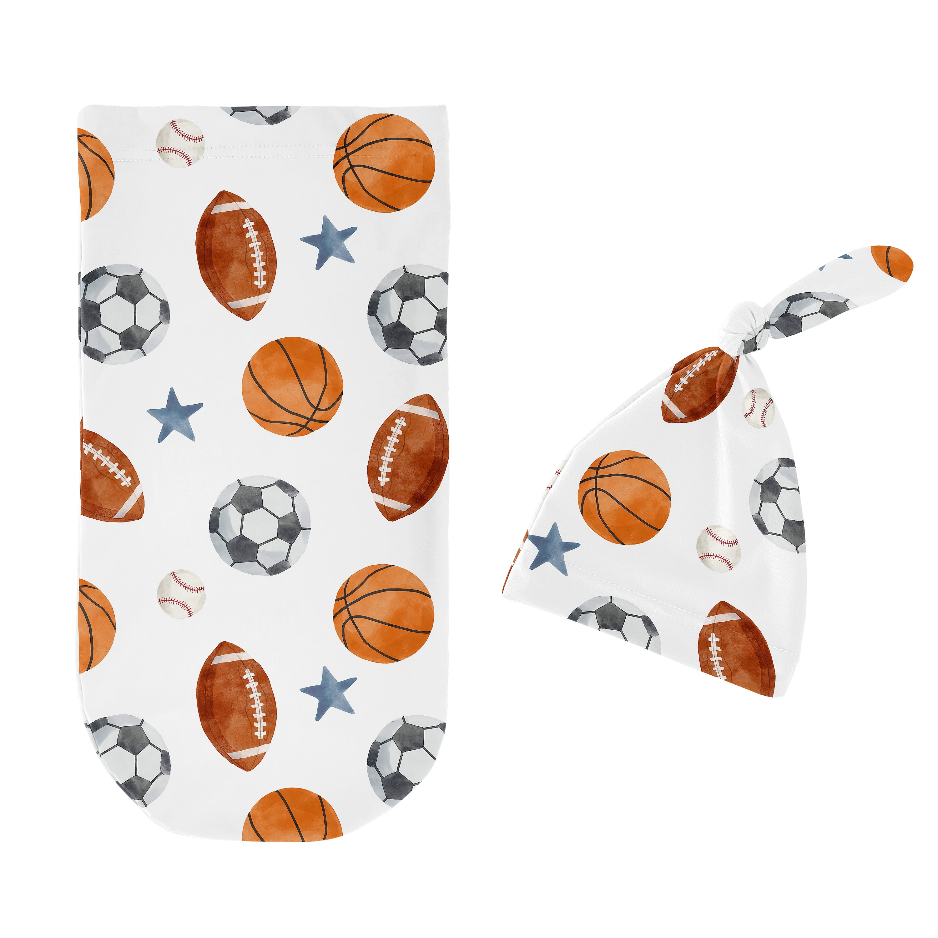 Sweet Jojo Designs Watercolor Sports Theme Boy Baby Cocoon and Beanie Hat Sleep Sack Set 2 Piece