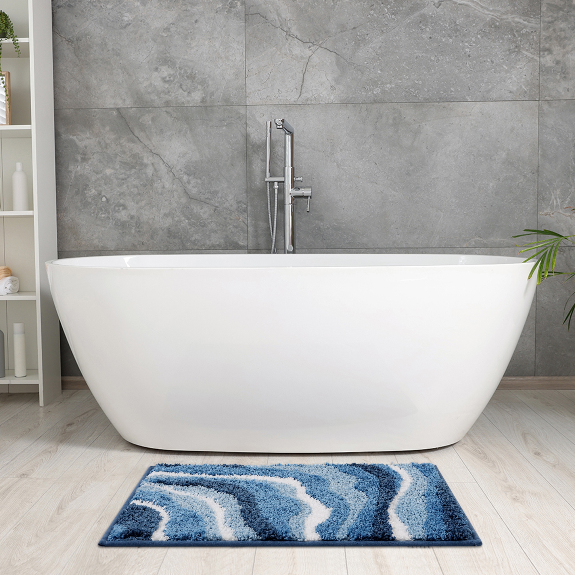 Unique Bargains Abstract Bathroom Rug Soft Bath Mat Non-Slip Thickening Bath Rugs Blue 16" x 24"