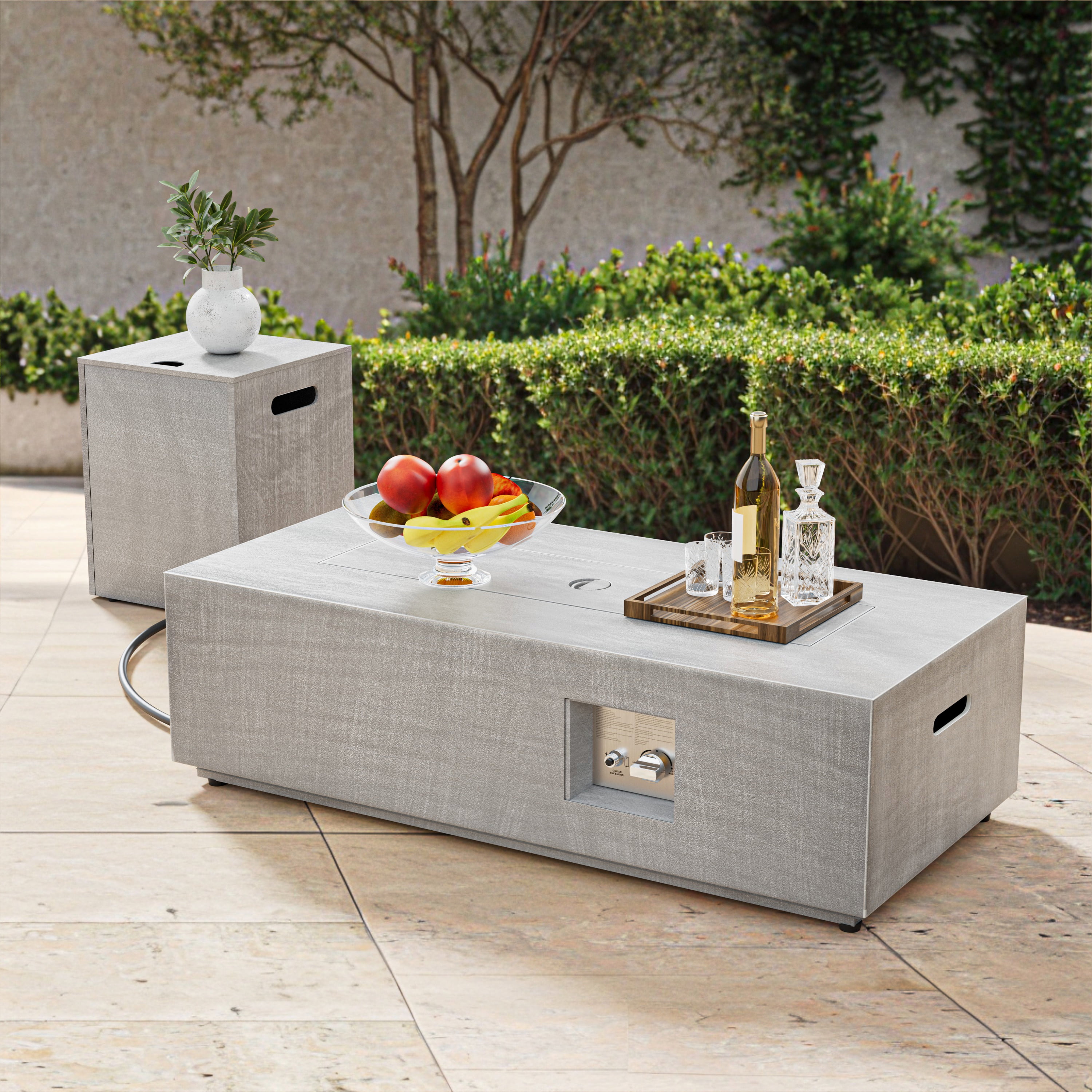 Evita 42" Propane Fire Pit Table, Rectangular Outdoor Gas Fire Pit with Lid and Glass Wind Guard, 50,000 BTU Patio Fire Table for Backyard Deck Garden