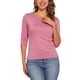 thumbnail image 1 of Camisetas casuales de ajuste slim para mujeres Inspire Chic con mangas de codo y cuello barco en color rosa oscuro XL, 1 of 6
