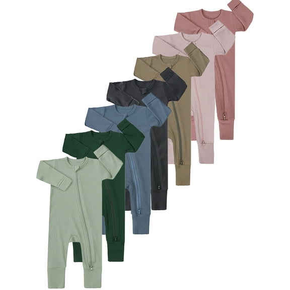 ATAIKU 0-24M Newborn Baby Zipper Footless Pajamas Bamboo Long Sleeve Footed Sleepers Sleep 'N Play