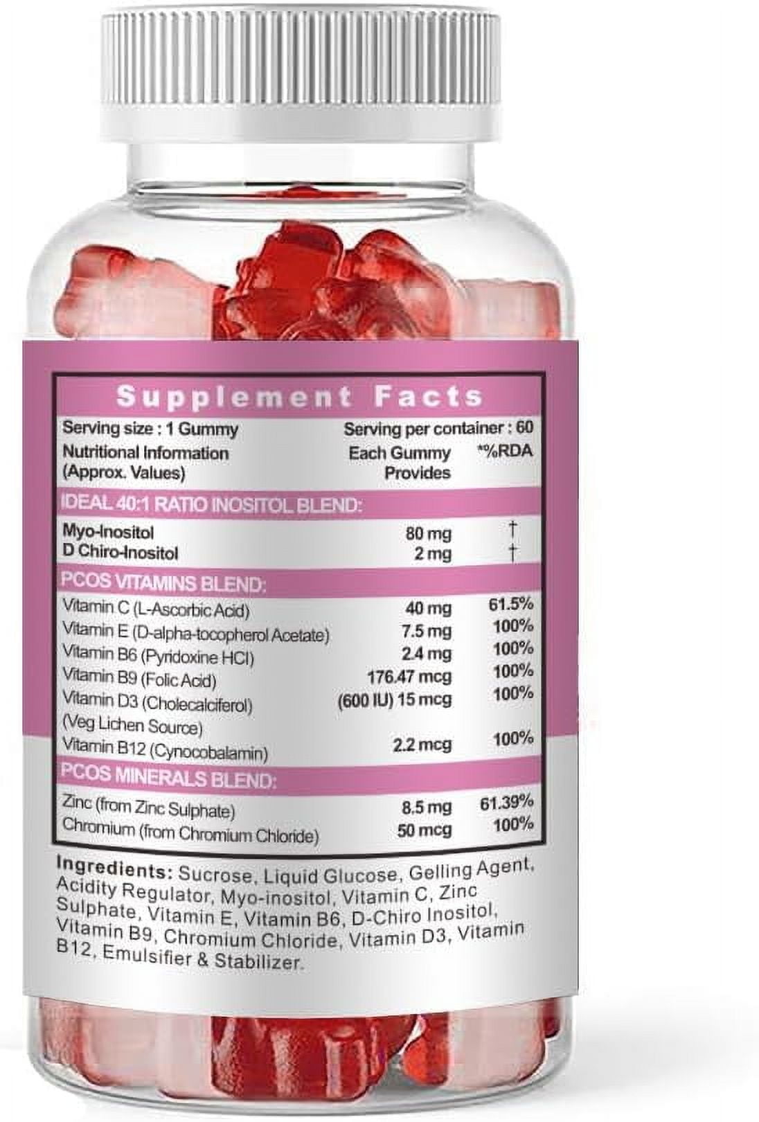MR ROS PCOS Inositol Gummies Strawberry Flavor, Myo & D-Chiro Inositol 40:1 Ratio, 60 Gummies