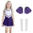 thumbnail image 4 of WhouRiu Big Girls Outfits Sleeveless Cheerleading Dresses with Stockings and Pom Poms Child Stage Party Clothes Set,3-Piece Purple.Sizes 11-12, 4 of 5