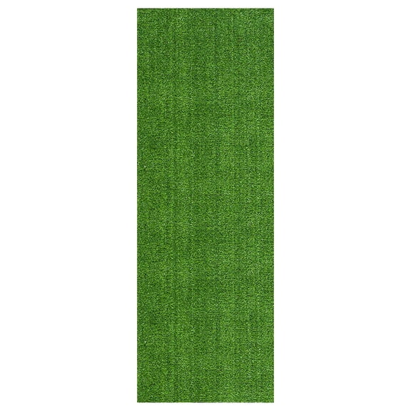 Ottomanson Lite Grass Indoor Outdoor Artificial Turf Rug 2'7" x 10' Green Patio Grass Carpet