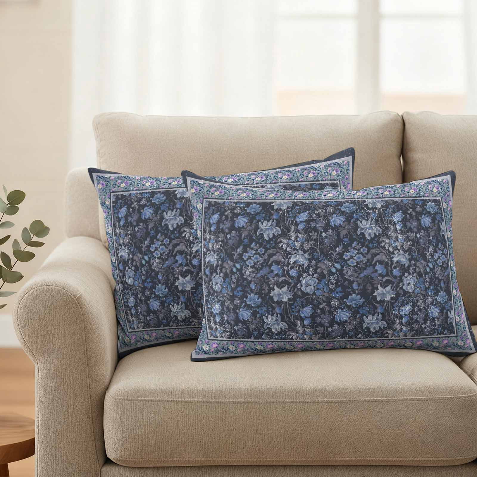 Navy Blue Floral Boho Waterproof Outdoor Throw Pillow Covers 20"x12" Pack 2, Pillow Cases Throw Cushion Cover with Zipper, Ethnic Tribe Abstract Art Flower Washable Pillowcase for Poolside Sofa