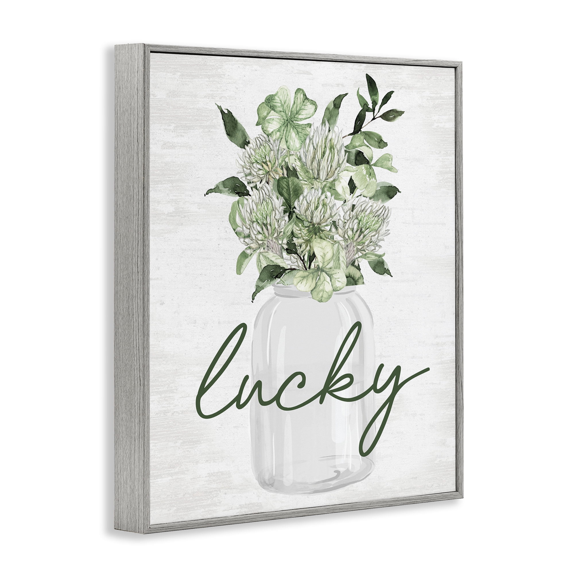 Stupell Industries Lucky Spring Shamrocks Botanical & Floral Painting Gray Framed Art Print Wall Art, 16 x 20