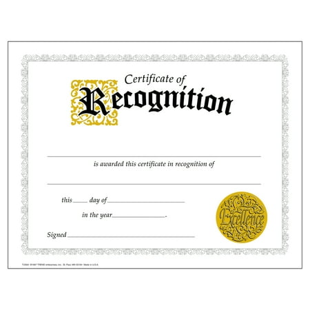 UPC: 0078628025644 | TREND Certificate of Recognition Classic Certificates; 8 1/2in x 11in; Multicolor; Pack Of 30