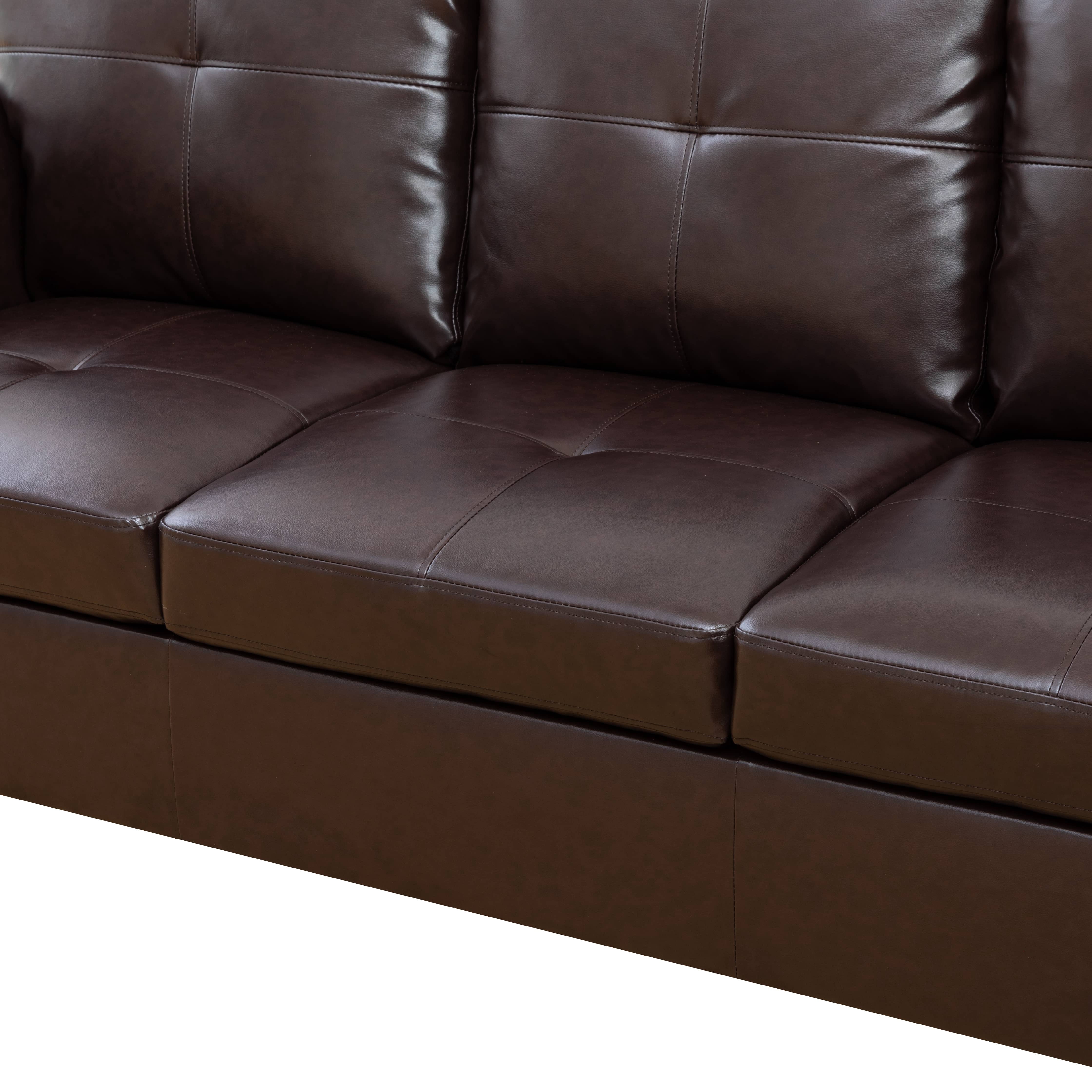 MAYEERTY 97" Modern 3-Piece Faux Leather Upholstery Sectional Couch for Living Room，Brown