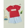 thumbnail image 5 of Toddler Baby Boys Shorts Set 6 12 18 24 Months 2T 3T 4T Baseball Embroidered Short Sleeve Round Neck Tops Elastic Waistband Plaid Shorts Clothes Sets, 5 of 9