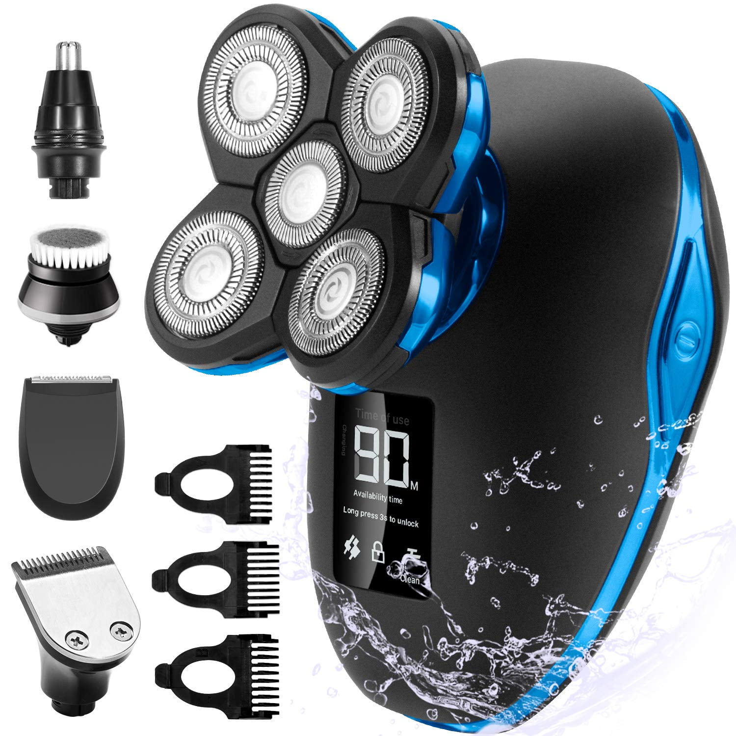 OriHea Head Shavers for Bald Men Wet Dry Electric Razor Bald Head Shaver  Rotary Cordless Hair Clippers Nose Hair Trimmer Waterproof USB Rechargeable  with 4D Floating 5 Razor Head - Walmart.com