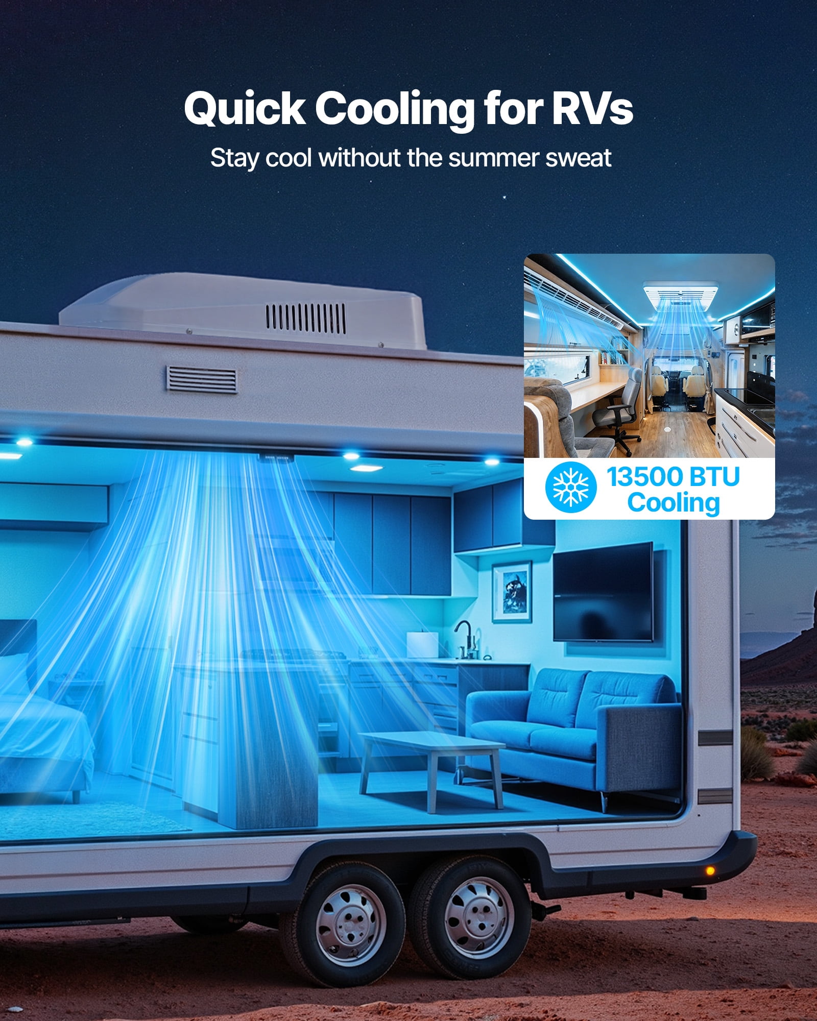 VEVOR RV Air Conditioner, 13500 BTU RV AC Unit, 120V Ducted Rooftop Air Conditioner with Variable Speed Compressor, Easy Install Quiet Cooling AC Unit with ADB Button Control and Remote Control,White