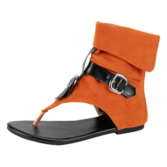 Kcodviy Ladies Summer Clip Toe Sandal Slippers for Women Flat Roman Sandals Denim High Heel Sandals for Women Belt Buckle Large Size Platform Sandals for Women High Top Herringbone Cool Boots Sandal